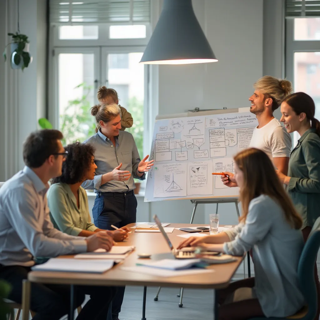 Equipo de consultores colaborando en una sesión de estrategia intensiva