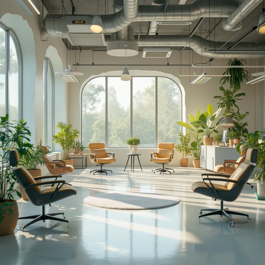 Interior de la oficina moderna y luminosa de ConsultoríaGlobal con diseño biomórfico