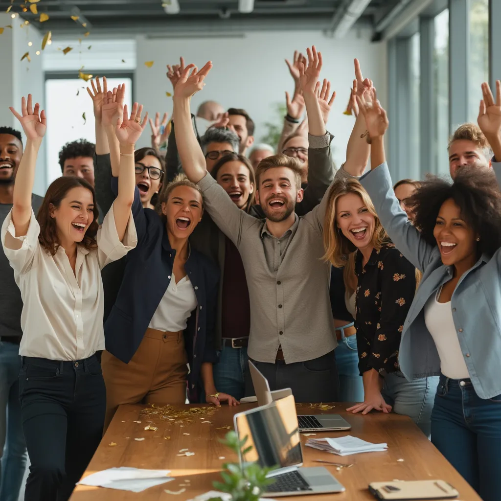 Equipo de ConsultoríaGlobal celebrando un importante logro de proyecto